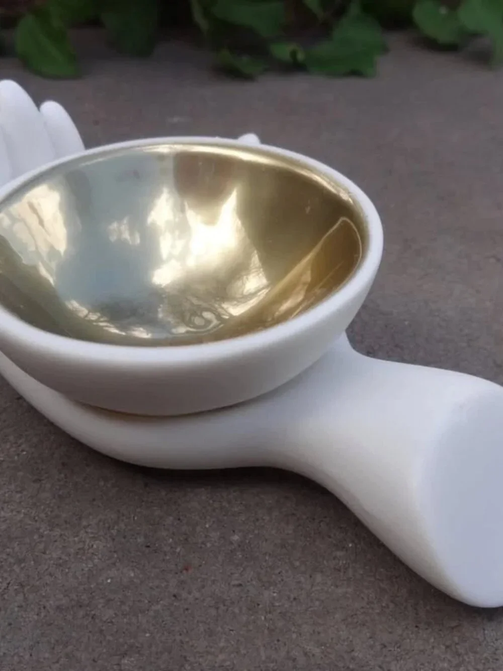 Bisque Porcelain Hand-Shaped Open Salt Dip, Cellar, Dish w/Gold Interior!